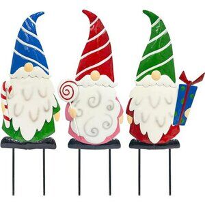 3 Pack 1.7 FT Christmas Yard Stakes, Metal Gnome Yard Signs Christmas Decoration